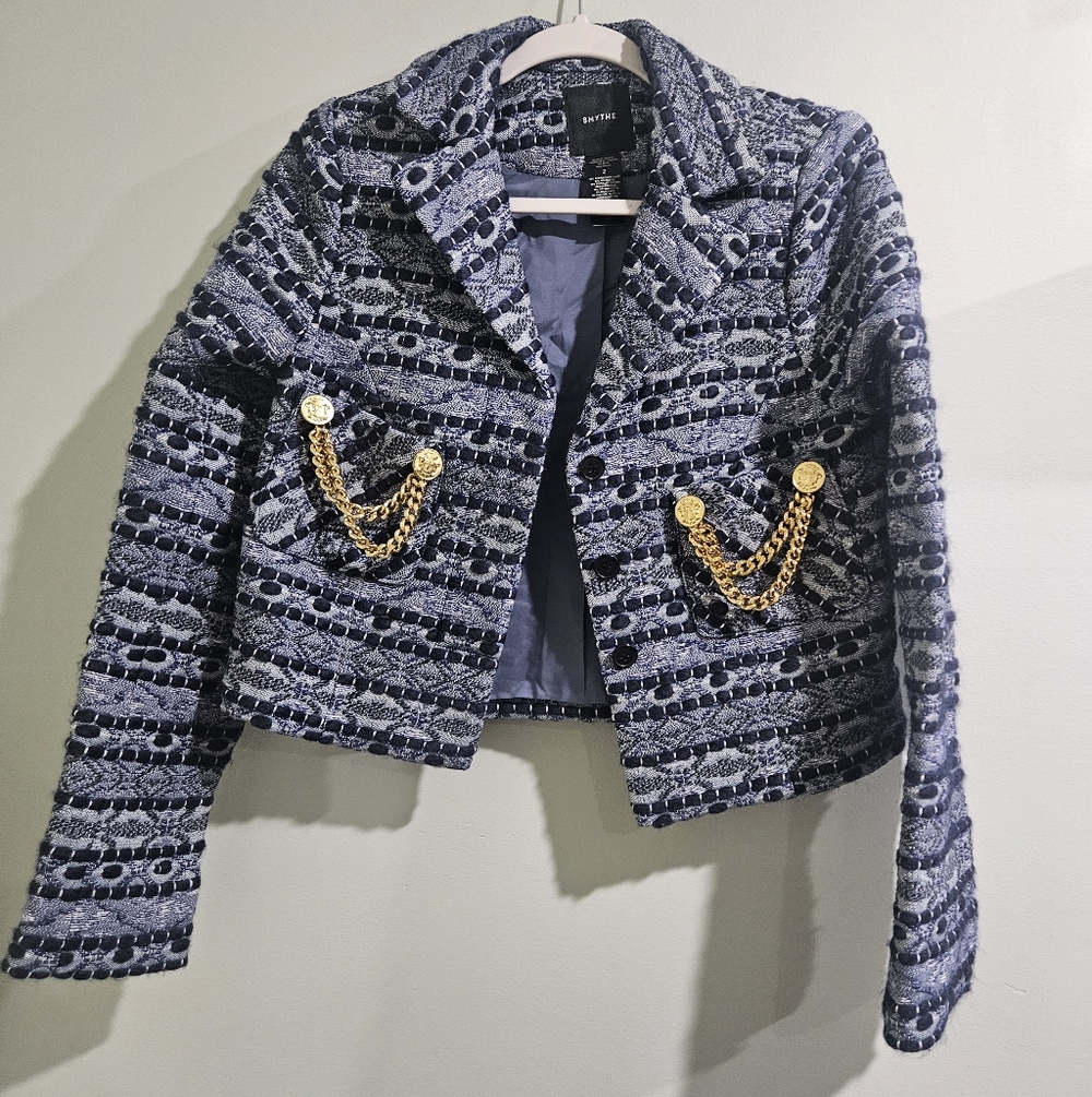 SMYTHE Box Chain Cropped Jacquard Blazer Jacket Tweed $1295 Retail - Picture 10 of 13